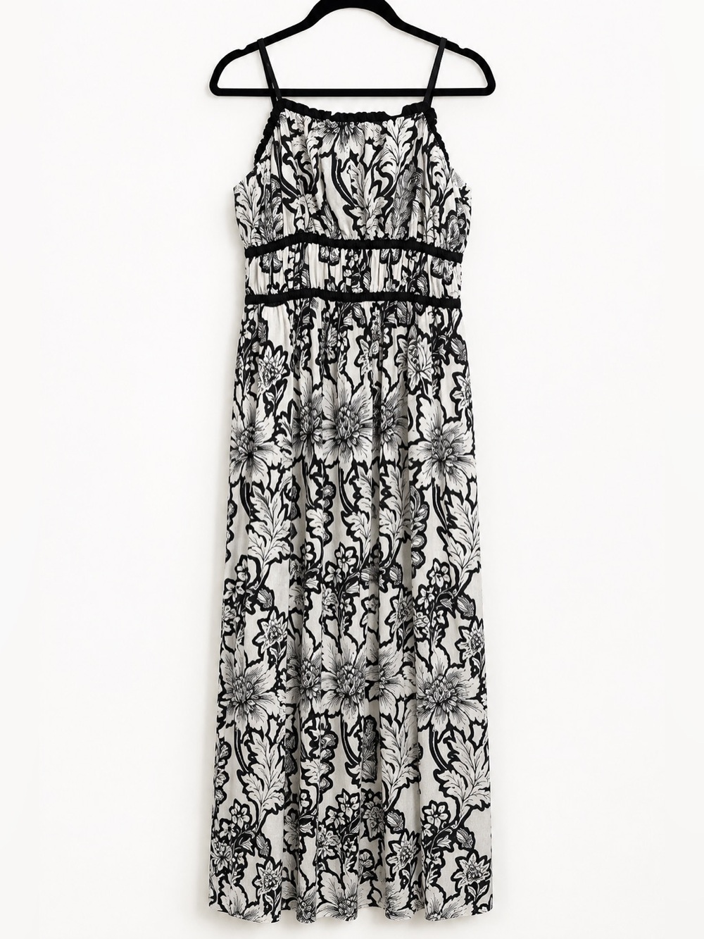 Taylor Black White Floral Maxi Dress Spaghetti Strap Resort Boho Size 8
